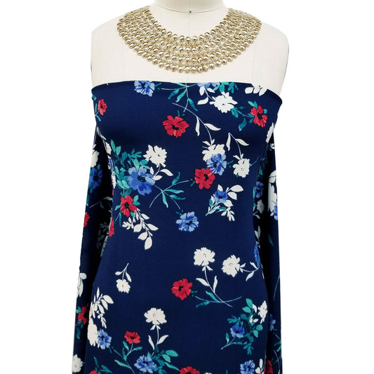 P-80B-586-NAVY-RED - PRINTED CREPE CHIFFON 97% POLY 3% SPANDEX