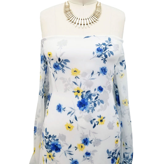 P-80B-586-OFFWHITE-YELLOW - PRINTED CREPE CHIFFON 97% POLY 3% SPANDEX