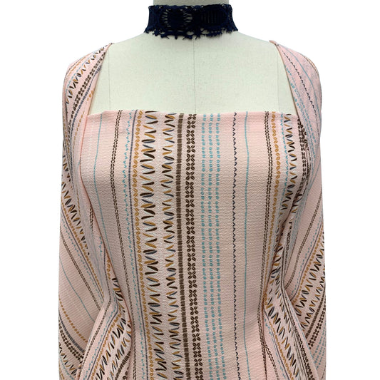P-831-586-DUSTY-PEACH-CARAMEL - PRINTED CREPE CHIFFON 97% POLY 3% SPANDEX