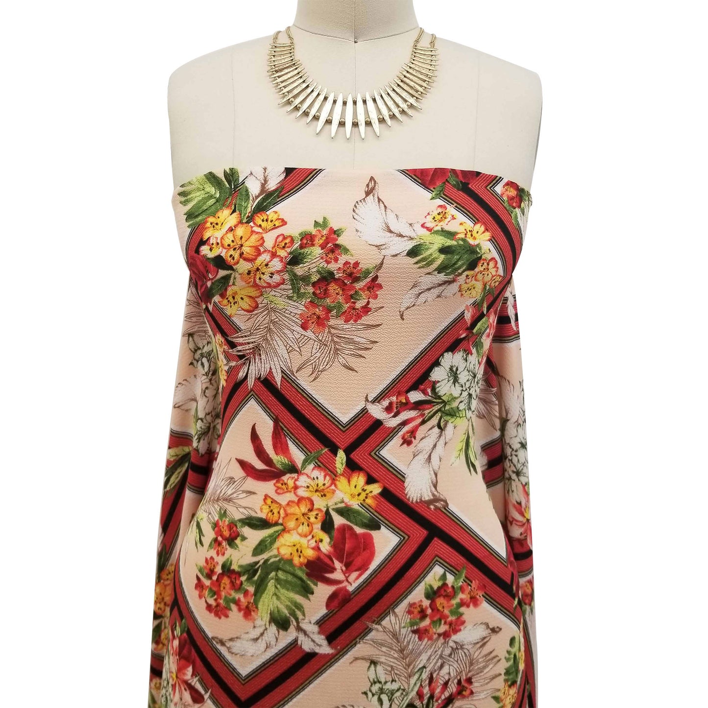 P-860-586-PEACH-SPICY-CORAL - PRINTED CREPE CHIFFON 97% POLY 3% SPANDEX