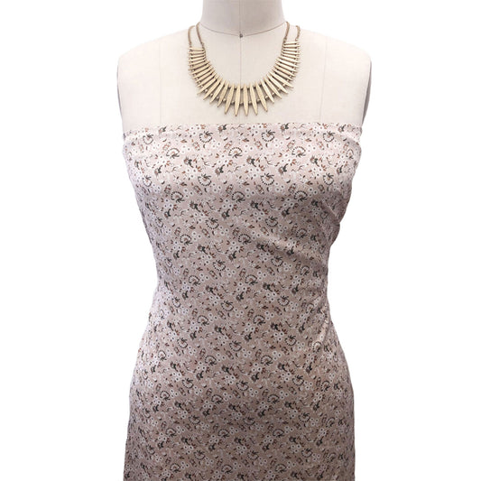 P-906-456-ROSE-CLOUD-CARAMEL - PRINTED STRETCH SATIN 100% POLY