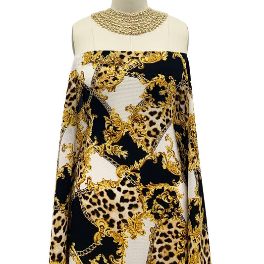 P-956-586-OFFWHITE-GOLD - PRINTED CREPE CHIFFON 97% POLY 3% SPANDEX