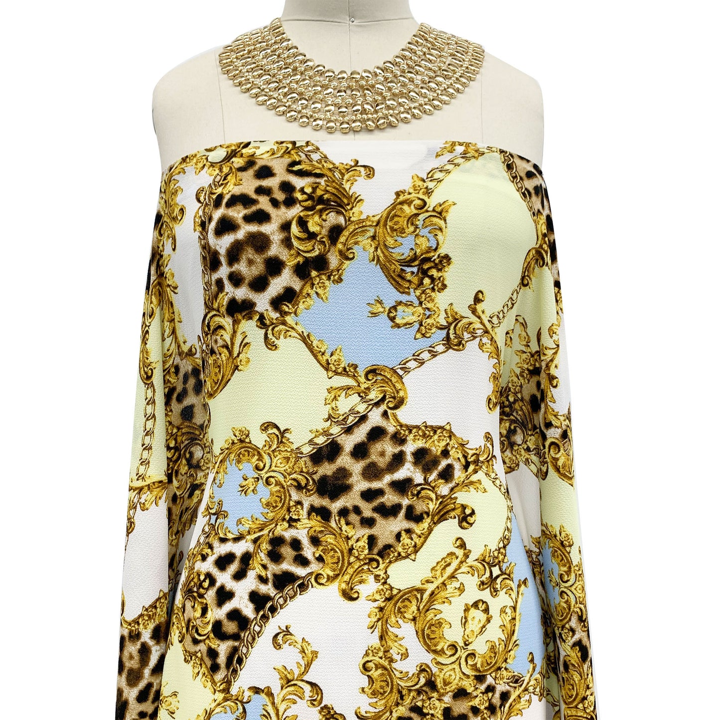 P-956-586-PALE-LIME-GOLD - PRINTED CREPE CHIFFON 97% POLY 3% SPANDEX