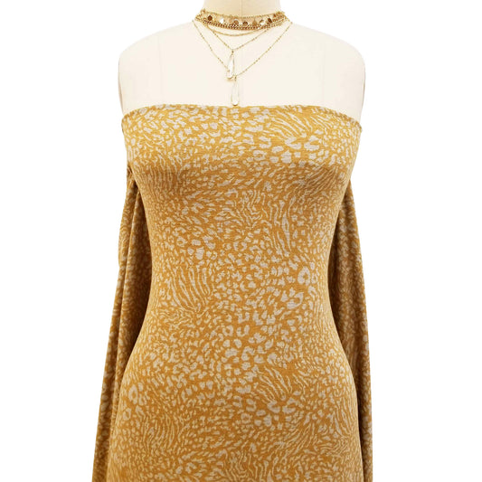 P-963-506-GOLDEN-MUSTARD-HEATHERGREY-PRINTED FRENCH TERRY 63%POLY 33%RAYON 4% SPANDEX