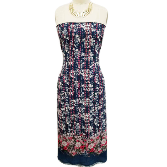 PD-108-B-586-SNORKEL-BLUE-RED - DOUBLE BORDER CREPE CHIFFON 97% POLY 3% SPANDEX