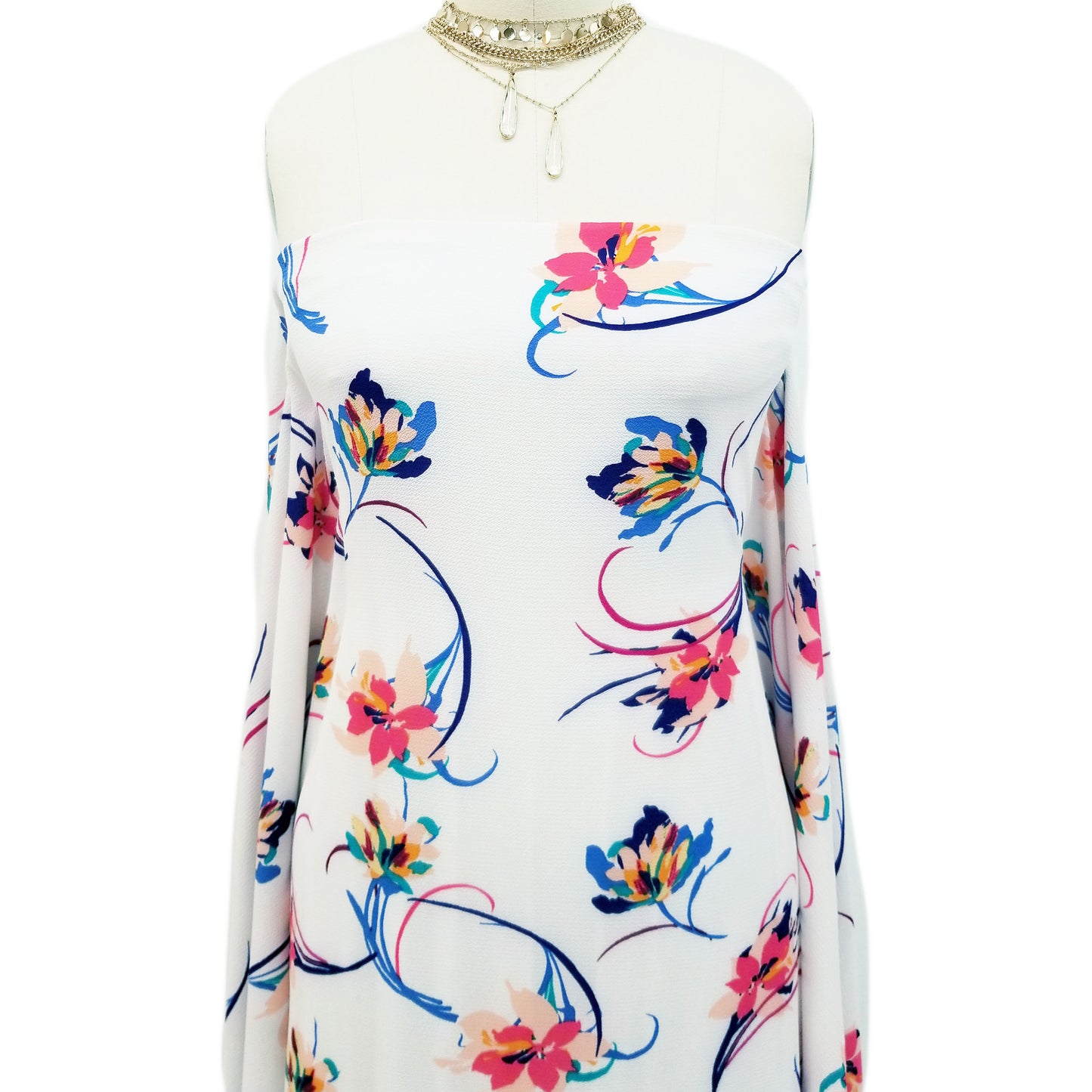 PD-124-586-OFFWHITE-RASPBERRY - PRINTED CREPE CHIFFON 97% POLY 3% SPANDEX