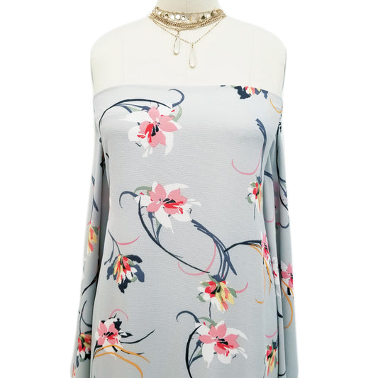 PD-124-586-SILVER-PEACH - PRINTED CREPE CHIFFON 97% POLY 3% SPANDEX