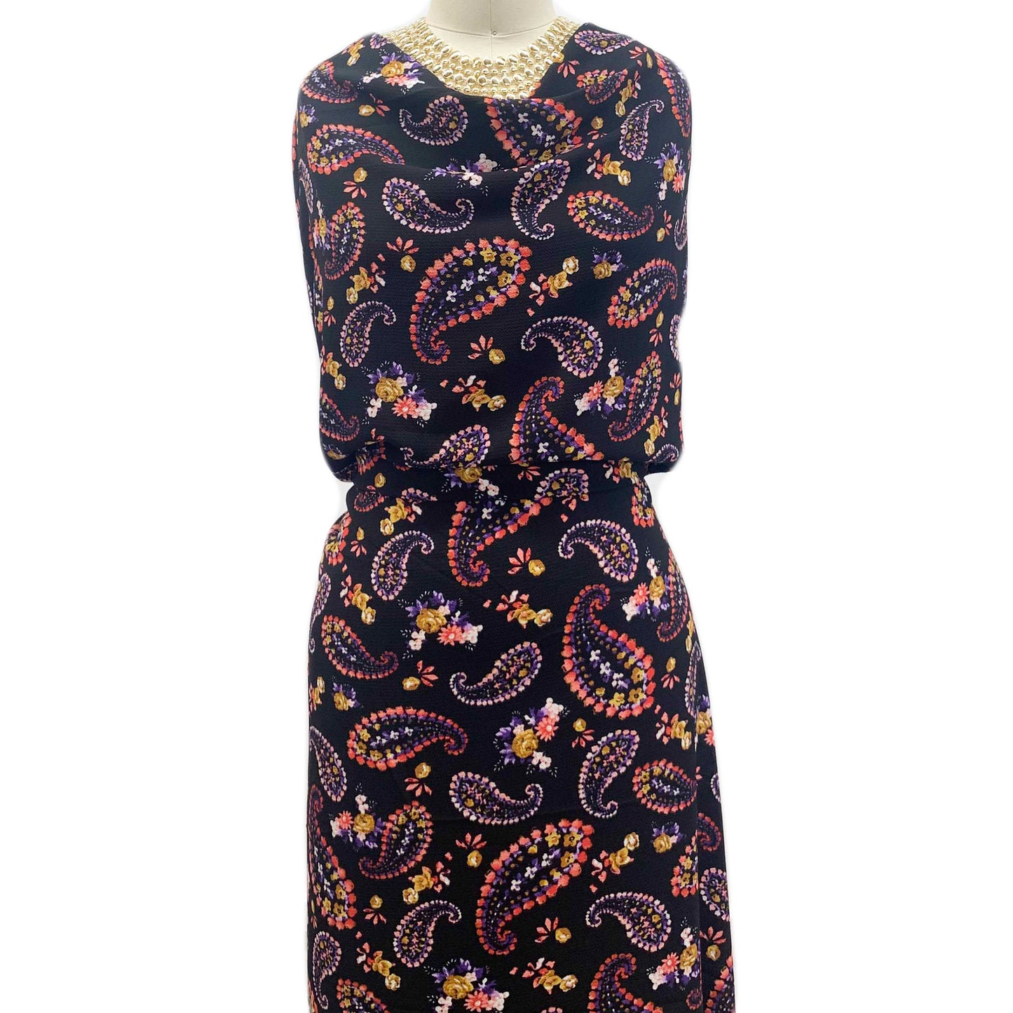 PD-1259-586-BLACK-GOLD-VIOLET - PRINTED CREPE CHIFFON 97% POLY 3% SPANDEX