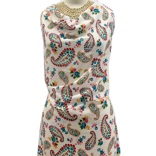 PD-1259-586-OFF-WHITE-TURQUIOSE-PINK - PRINTED CREPE CHIFFON 97% POLY 3% SPANDEX