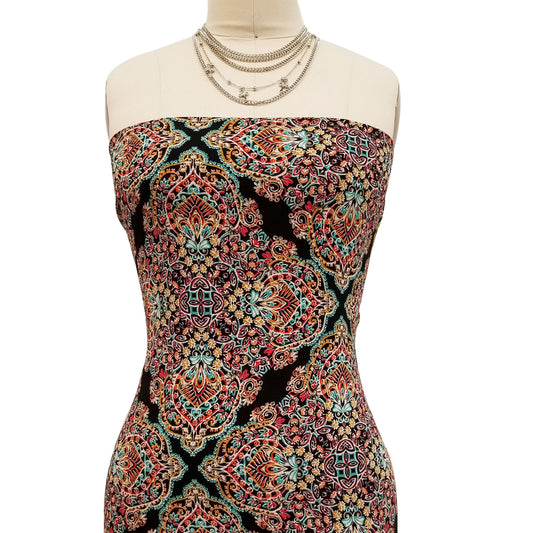 PD-142-586-BLACK-TEAL - DOUBLE BORDER CREPE CHIFFON 97% POLY 3% SPANDEX