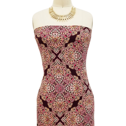 PD-142-586-BURGUNDY-MAUVE - DOUBLE BORDER CREPE CHIFFON 97% POLY 3% SPANDEX