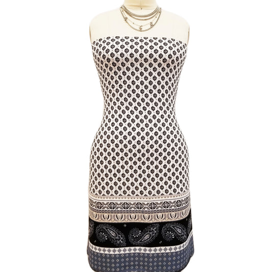 PD-147-586-BLACK-NEUTRAL - DOUBLE BORDER CREPE CHIFFON 97% POLY 3% SPANDEX