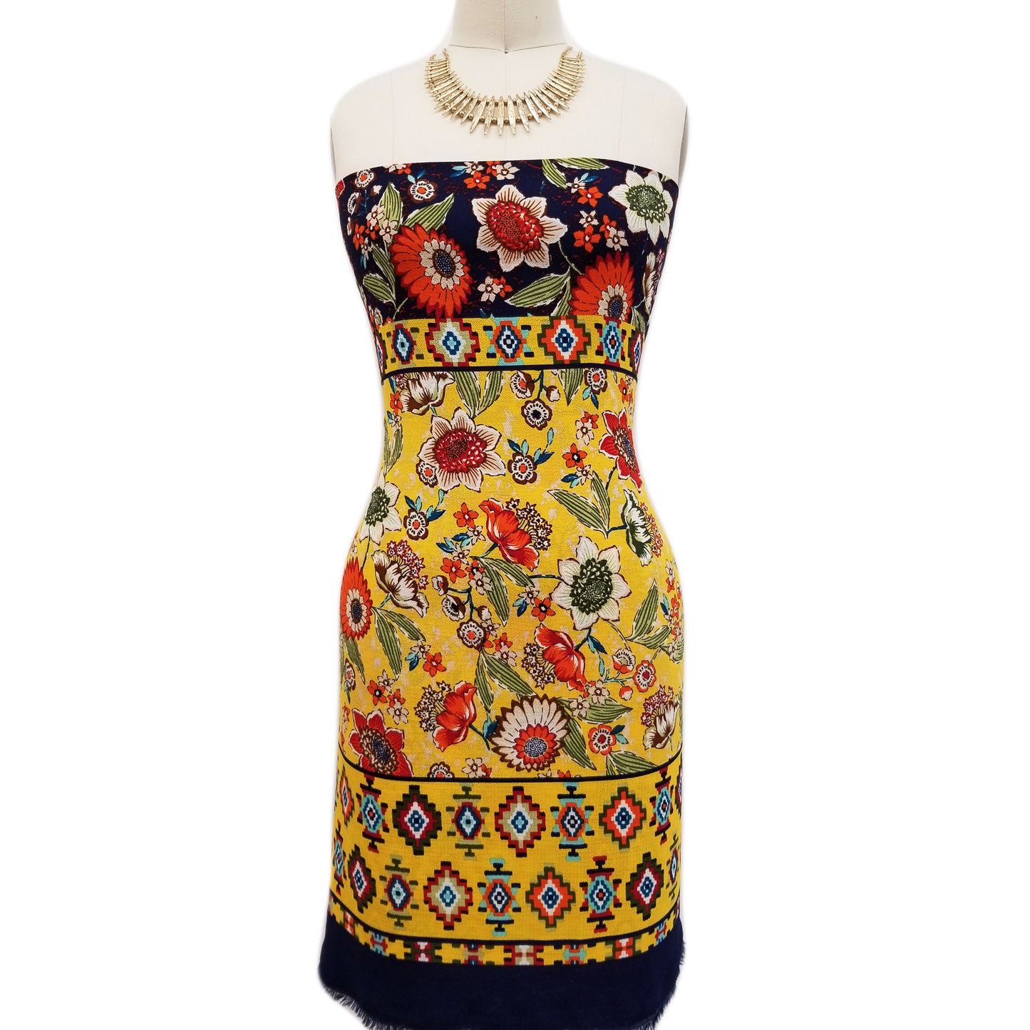 PD-310-586-MUSTARD-ORANGE - DOUBLE BORDER CREPE CHIFFON 97% POLY 3% SPANDEX