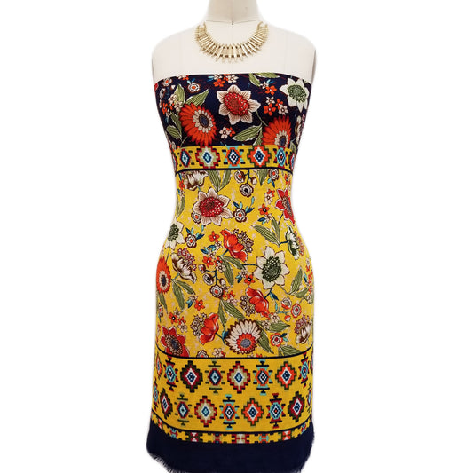 PD-310-586-MUSTARD-ORANGE - DOUBLE BORDER CREPE CHIFFON 97% POLY 3% SPANDEX