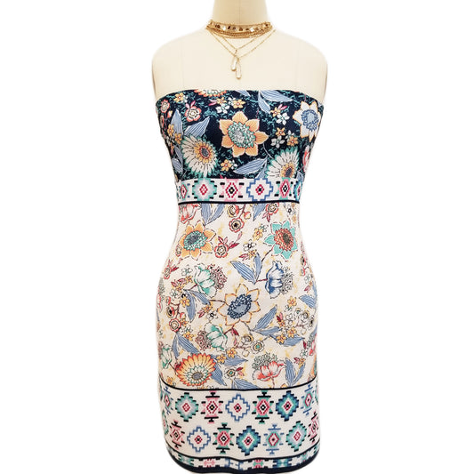 PD-310-586-OFFWHITE-APRICOT - DOUBLE BORDER CREPE CHIFFON 97% POLY 3% SPANDEX