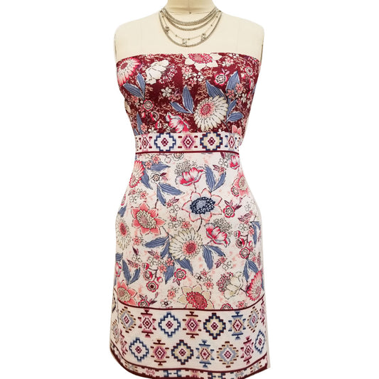 PD-310-586-OFFWHITE-DUSTY-ROSE - DOUBLE BORDER CREPE CHIFFON 97% POLY 3% SPANDEX