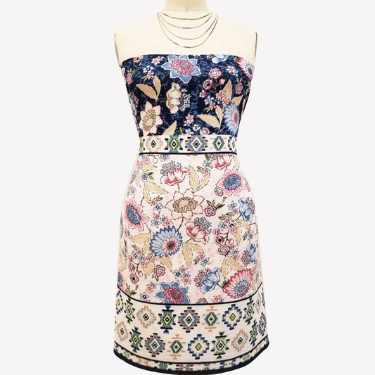 PD-310-586-OFFWHITE-PEACH - DOUBLE BORDER CREPE CHIFFON 97% POLY 3% SPANDEX