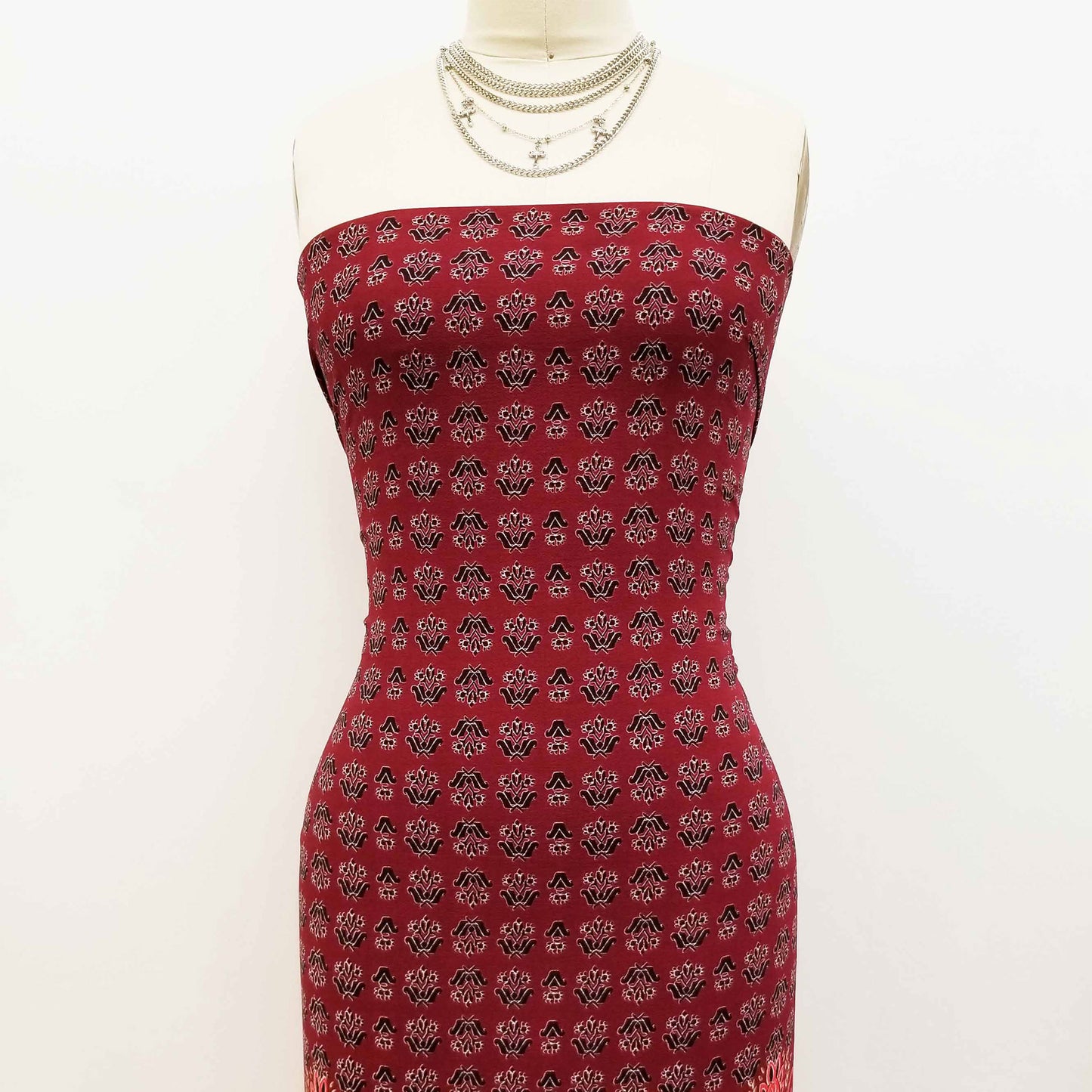 PD-390-586-RED-BROWN-ORANGE - DOUBLE BORDER. CREPE CHIFFON 97% POLY 3% SPANDEX