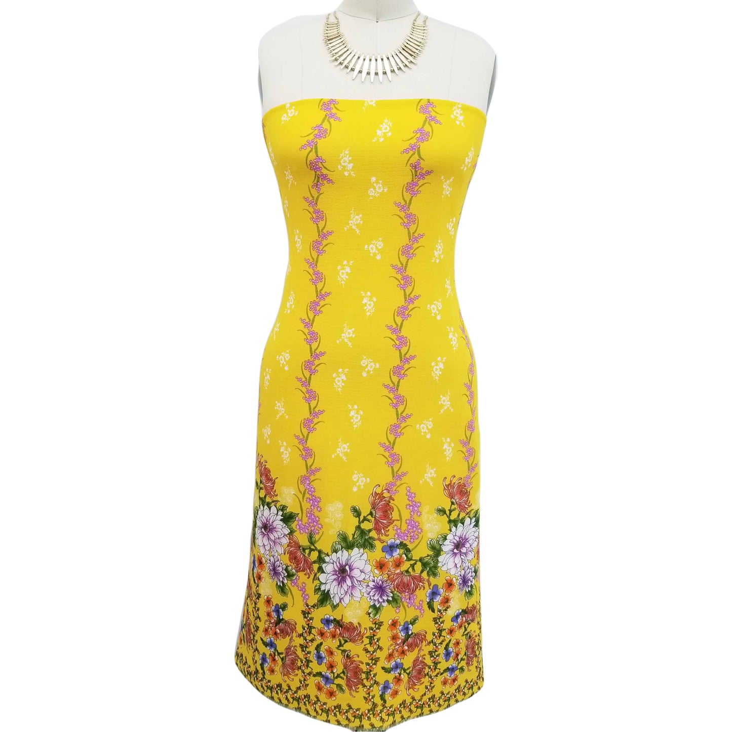 PD-649-586-SUNNY-GOLD-PINK - DOUBLE BORDER CREPE CHIFFON 97% POLY 3% SPANDEX