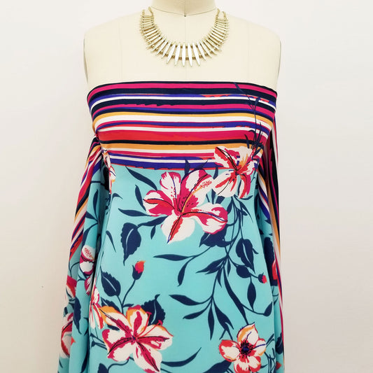 PD-663-734-SKY-BLUE-FUCHSIA - DOUBLE BORDER PRINT WOOL PEACH 100% POLYESTER