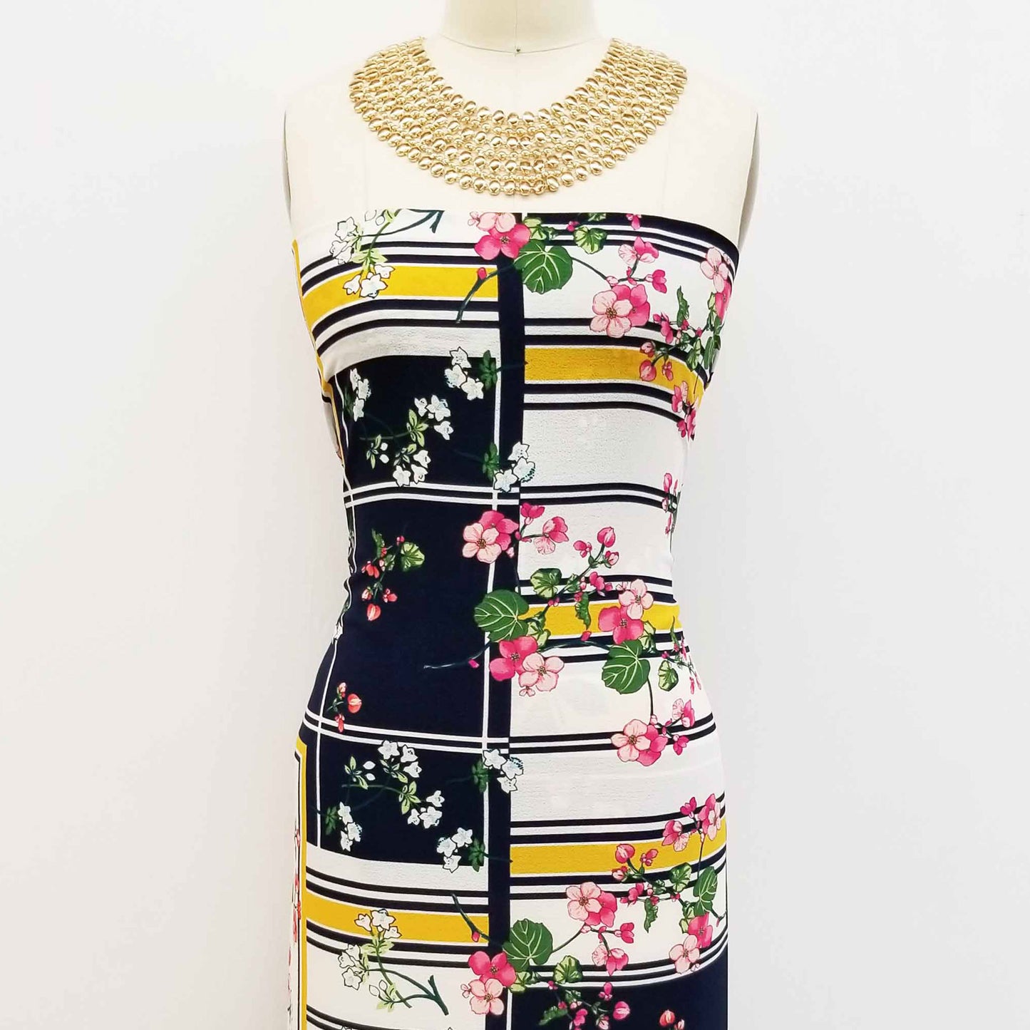 PD-693-586-NAVY-CORAL - DOUBLE BORDER. CREPE CHIFFON 97% POLY 3% SPANDEX