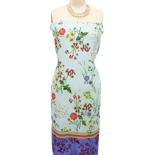 PD-707-586-MINT-PERI - DOUBLE BORDER CREPE CHIFFON 97% POLY 3% SPANDEX