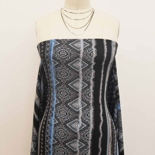 PD-720-586-BLACK-LT-BLUE - PRINTED CREPE CHIFFON 97% POLY 3% SPANDEX