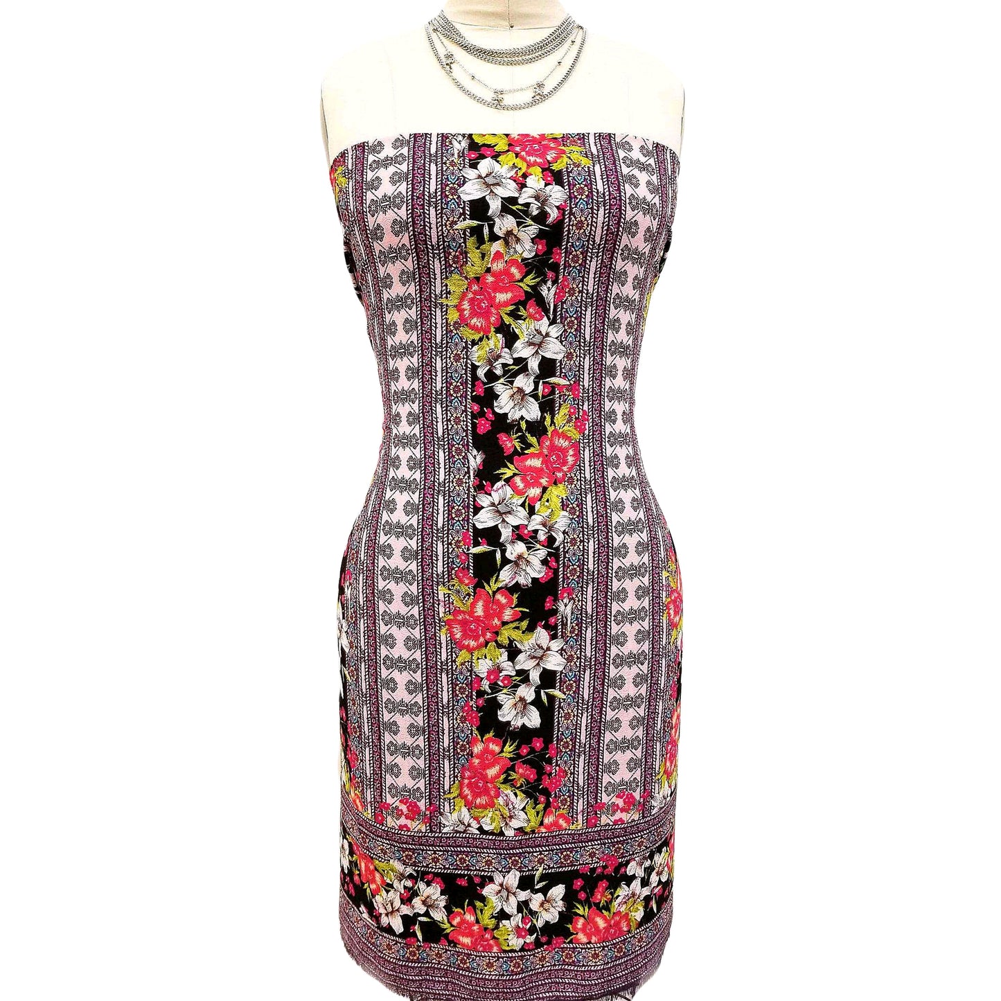 PD-723-586-BLACK-CANDY-PINK - DOUBLE BORDER CREPE CHIFFON 97% POLY 3% SPANDEX