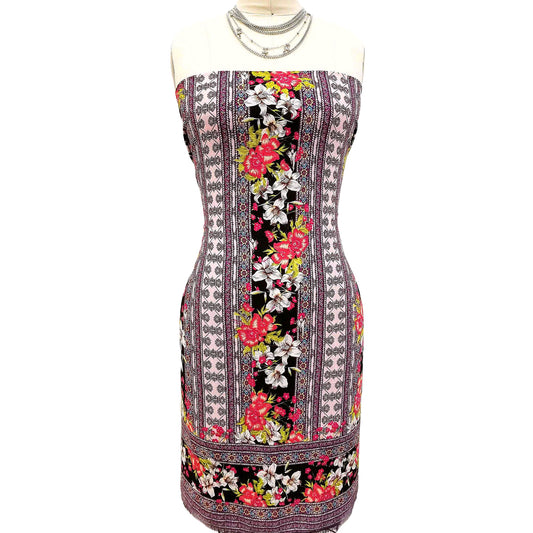 PD-723-586-BLACK-CANDY-PINK - DOUBLE BORDER CREPE CHIFFON 97% POLY 3% SPANDEX