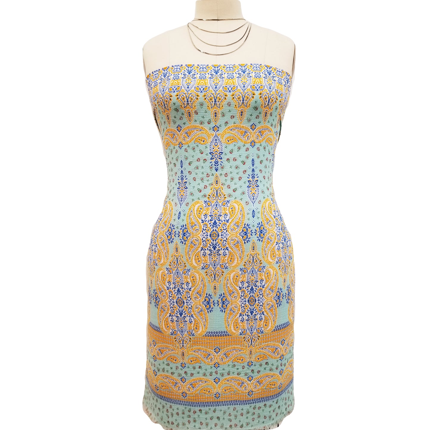 PD-744-586-MINT-GOLD - DOUBLE BORDER. CREPE CHIFFON 97% POLY 3% SPANDEX