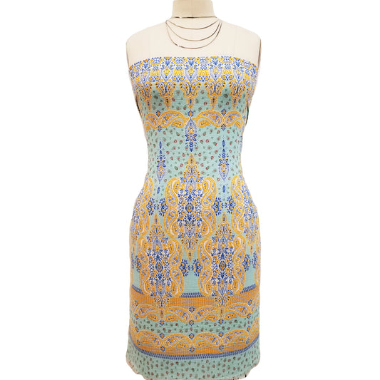 PD-744-586-MINT-GOLD - DOUBLE BORDER. CREPE CHIFFON 97% POLY 3% SPANDEX