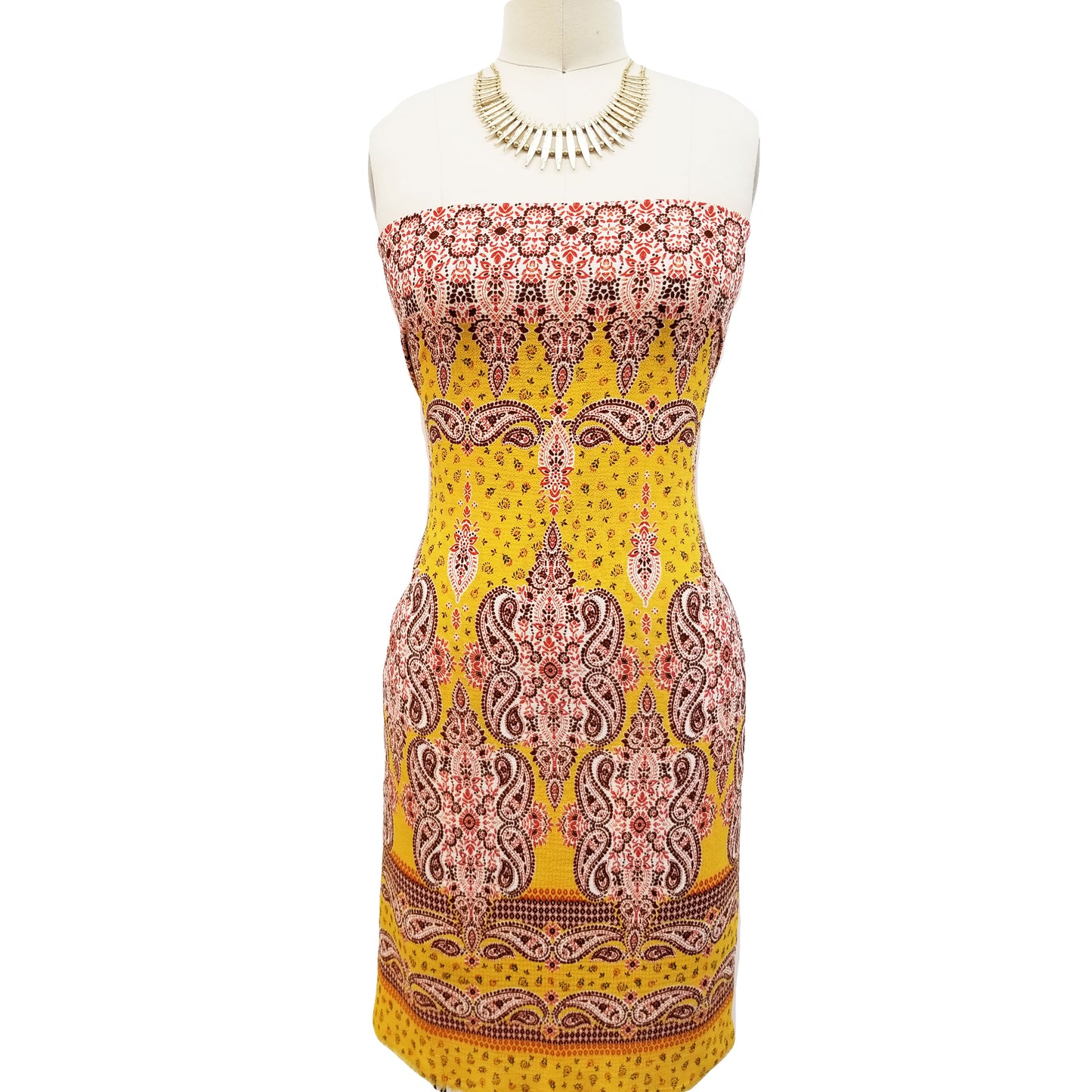 PD-744-586-SUNNY-GOLD-BURNT-ORANGE - DOUBLE BORDER. CREPE CHIFFON 97% POLY 3% SPANDEX