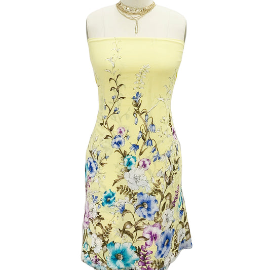 PD-747-586-BANANA-BLUE - DOUBLE BORDER CREPE CHIFFON 97% POLY 3% SPANDEX