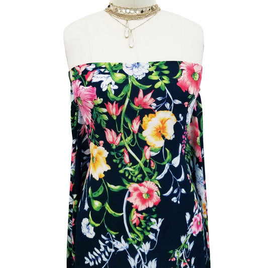 PD-747-586-NAVY-RED - DOUBLE BORDER CREPE CHIFFON 97% POLY 3% SPANDEX