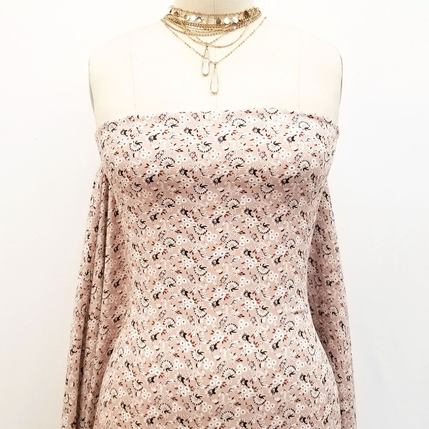 PD-906-698-ROSE-CLOUD-CARAMEL- PRINTED RAYON CHALLIS 100% RAYON CHALLIS