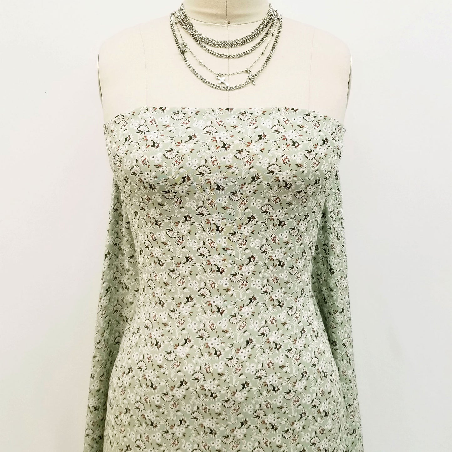 PD-906-698-SAGE-CARAMEL- PRINTED RAYON CHALLIS 100% RAYON CHALLIS