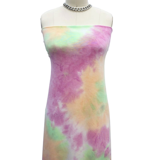 PT-2521-506-PISTACHIO-PINK-PEACH - HAND TIE DYE FRENCH TERRY 63%POLY 33%RAYON 4% SPANDEX