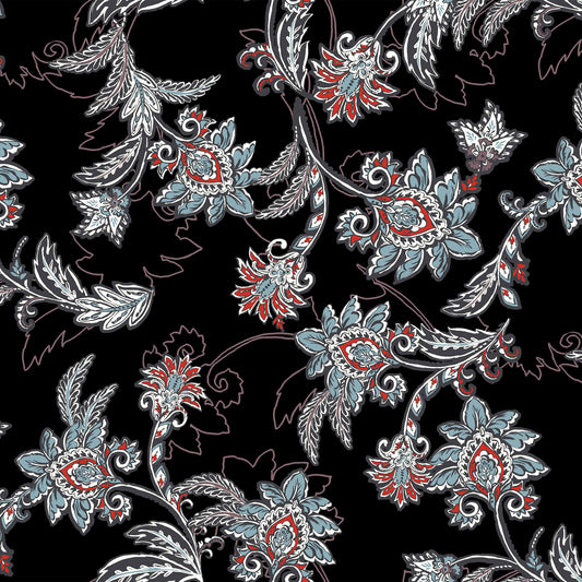 DP-02-596-BLACK-DUSTY-BLUE - PRINTED FRENCH TERRY LOOP 65% RAYON 35% POLY SLUB FLEECE