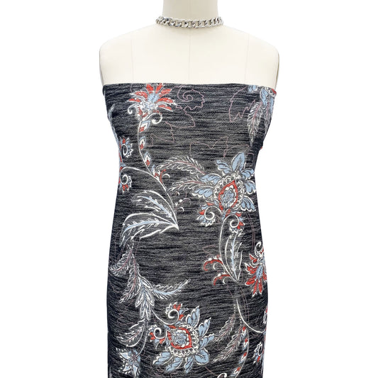 DP-02-596-BLACK-DUSTY-BLUE - PRINTED FRENCH TERRY LOOP 65% RAYON 35% POLY SLUB FLEECE