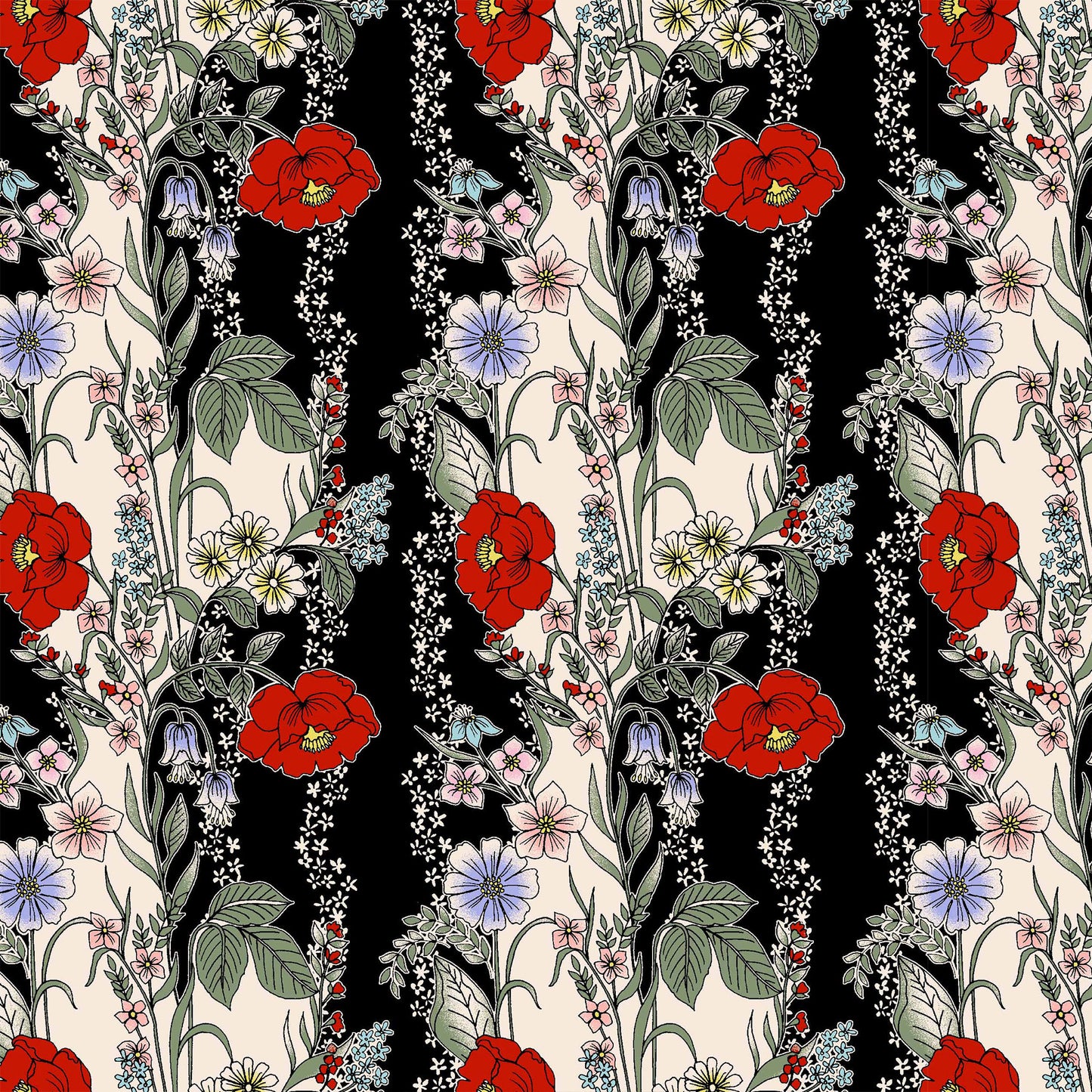 DP-100-B-502-BLACK-RED - PRINTED 100% POLY CHELSEA CHIFFON