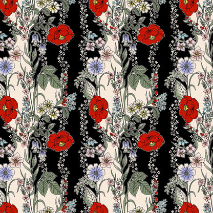 DP-100-B-502-BLACK-RED - PRINTED 100% POLY CHELSEA CHIFFON