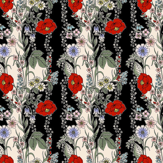 DP-100-B-502-BLACK-RED - PRINTED 100% POLY CHELSEA CHIFFON