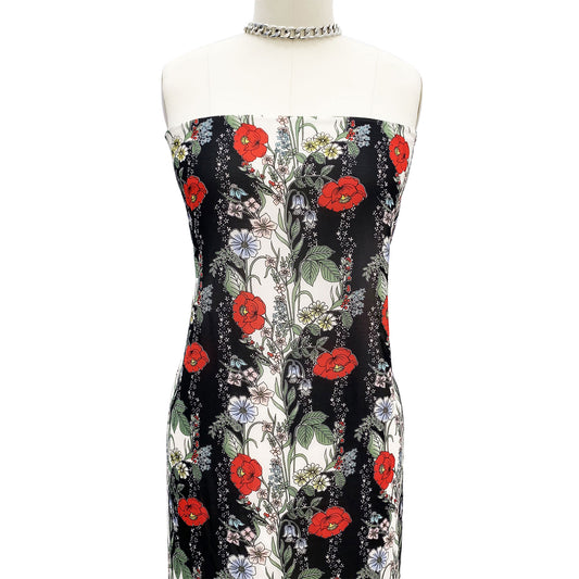 DP-100-B-502-BLACK-RED - PRINTED 100% POLY CHELSEA CHIFFON