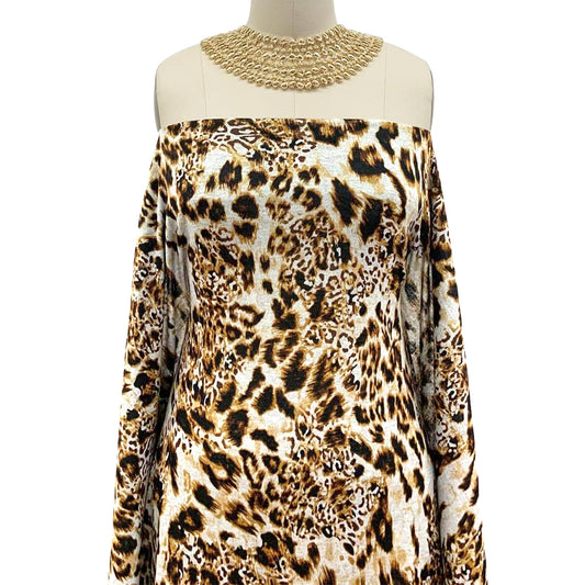 DP-1011-756-HC-OFFWHITE-GOLDEN-BROWN - PRINTED HACCI BRUSHED 97% POLY 3% SPANDEX