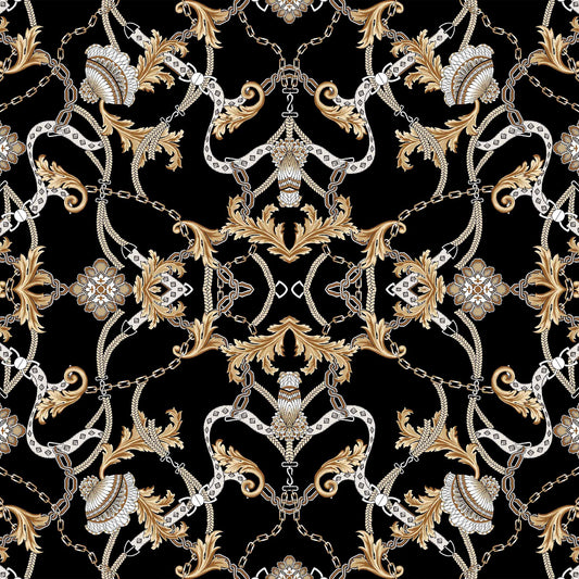 DP-1019-703-BLACK-TOAST - PRINTED TWIST CREPE 92% POLY 8% SPANDEX