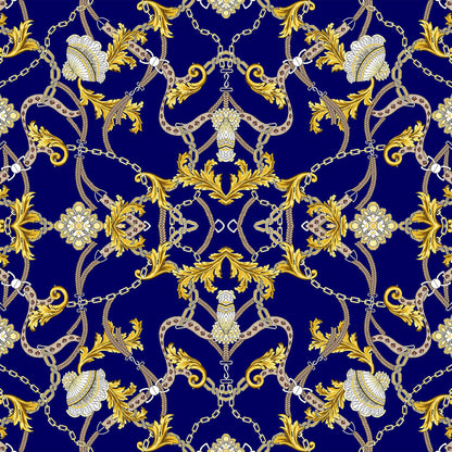 DP-1019-703-NAVY-GOLD - PRINTED TWIST CREPE 92% POLY 8% SPANDEX