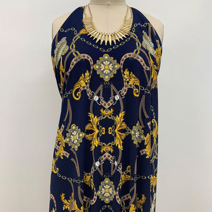 DP-1019-703-NAVY-GOLD - PRINTED TWIST CREPE 92% POLY 8% SPANDEX