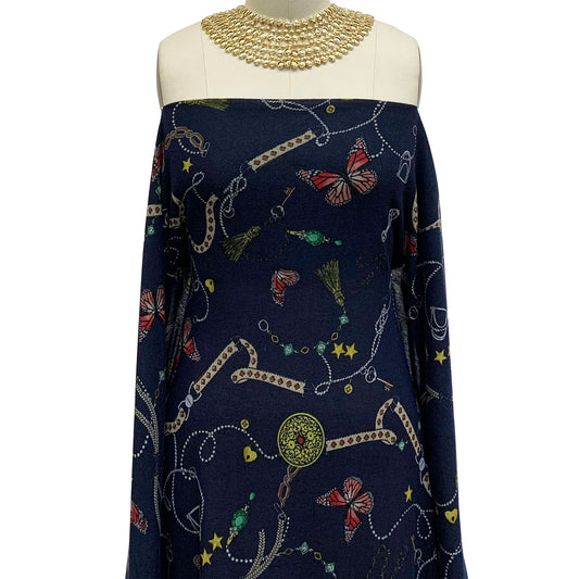 DP-1035-756-HC-NAVY-CORAL - PRINTED HACCI BRUSHED 97% POLY 3% SPANDEX