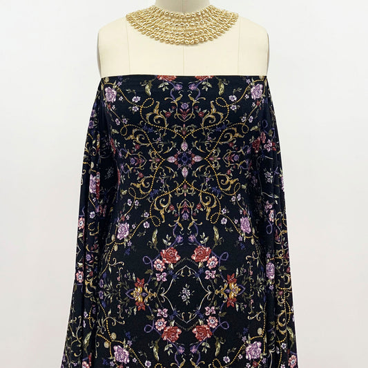 DP-1037-703-BLACK-MARSALA - PRINTED TWIST CREPE 92% POLY 8% SPANDEX