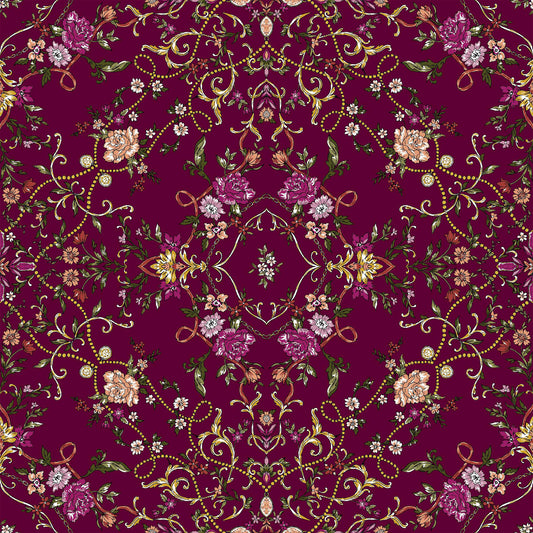 DP-1037-703-BURGUNDY-FUCHSIA - PRINTED TWIST CREPE 92% POLY 8% SPANDEX